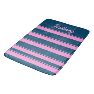 Blauw en roze streepjespatroon gepersonaliseerd badmat