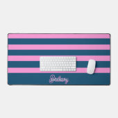 Blauw en roze streepjespatroon gepersonaliseerd bureaumat (Keyboard & Muis)