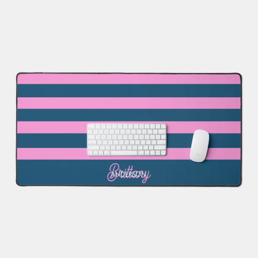 Blauw en roze streepjespatroon gepersonaliseerd bureaumat (Keyboard & Muis)