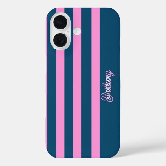Blauw en roze streepjespatroon gepersonaliseerd Case-Mate iPhone case (Achterkant)