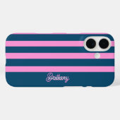 Blauw en roze streepjespatroon gepersonaliseerd Case-Mate iPhone case (Achterkant (horizontaal))