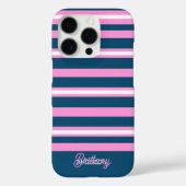 Blauw en roze streepjespatroon gepersonaliseerd Case-Mate iPhone case (Achterkant)