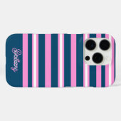 Blauw en roze streepjespatroon gepersonaliseerd Case-Mate iPhone case (Achterkant (horizontaal))