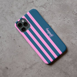 Blauw en roze streepjespatroon gepersonaliseerd iPhone 16 pro hoesje