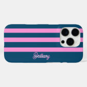 Blauw en roze streepjespatroon gepersonaliseerd Case-Mate iPhone case (Achterkant (horizontaal))