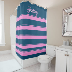 Blauw en roze streepjespatroon gepersonaliseerd douchegordijn