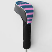 Blauw en roze streepjespatroon gepersonaliseerd golfheadcover (Schuin)