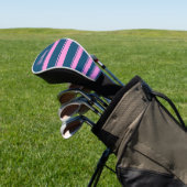 Blauw en roze streepjespatroon gepersonaliseerd golfheadcover (Insitu)