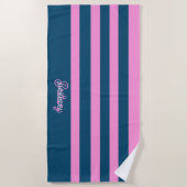 Blauw en roze streepjespatroon gepersonaliseerd strandlaken (Voorkant)