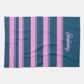 Blauw en roze streepjespatroon gepersonaliseerd theedoek (Horizontaal)