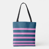 Blauw en roze streepjespatroon gepersonaliseerd tote bag (Achterkant)
