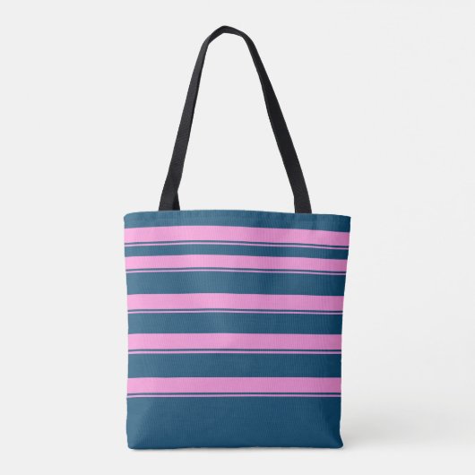 Blauw en roze streepjespatroon gepersonaliseerd tote bag (Achterkant)