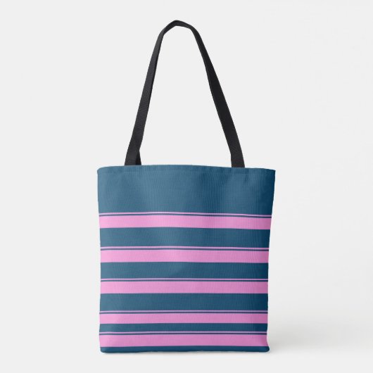Blauw en roze streepjespatroon gepersonaliseerd tote bag (Achterkant)