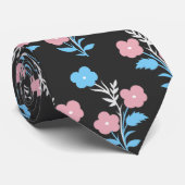 Blauw en Roze Subtiele Trans Flag Bloemen Stropdas (Opgerold)