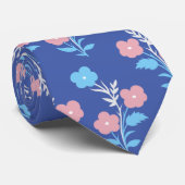 Blauw en Roze Subtiele Trans Flag Bloemen Stropdas (Opgerold)