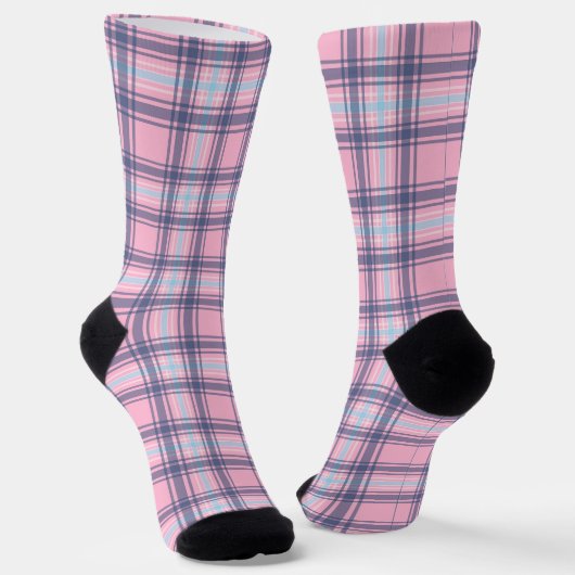 Blauw en roze Tartan Kerstmis Sokken (Gebogen)