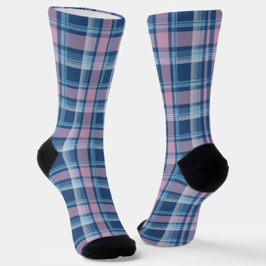 Blauw en roze Tartan Kerstmis Sokken (Gebogen)