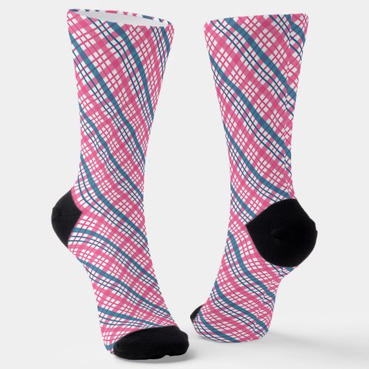 Blauw en roze Tartan Kerstmis Sokken (Gebogen)
