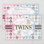Blauw en roze Teddy bears Twins Baby shower Kaart (Voorkant / Achterkant)