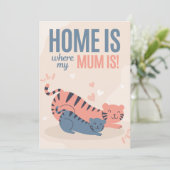 Blauw en Roze Thuis is waar mijn moeder is Moederd Feestdagenkaart (Staand voorkant)