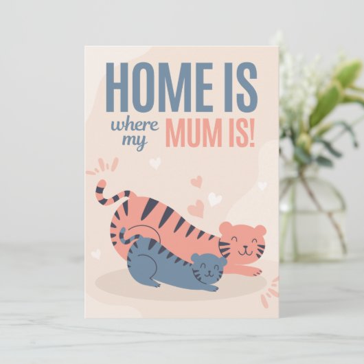Blauw en Roze Thuis is waar mijn moeder is Moederd Feestdagenkaart (Staand voorkant)