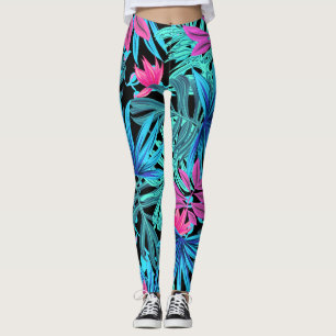 Blauw en roze tropische afdrukken leggings