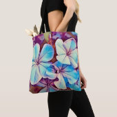 Blauw en Roze Tropische Bloemen Kunst Canvas tas (Dichtbij)
