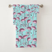 Blauw en Roze Tropische Flamingo Badkamer Handdoek (Insitu)
