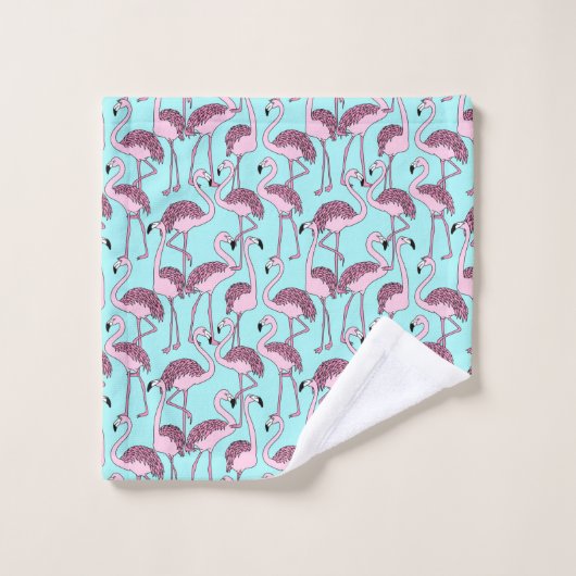 Blauw en Roze Tropische Flamingo Badkamer Handdoek (Wasdoekje)