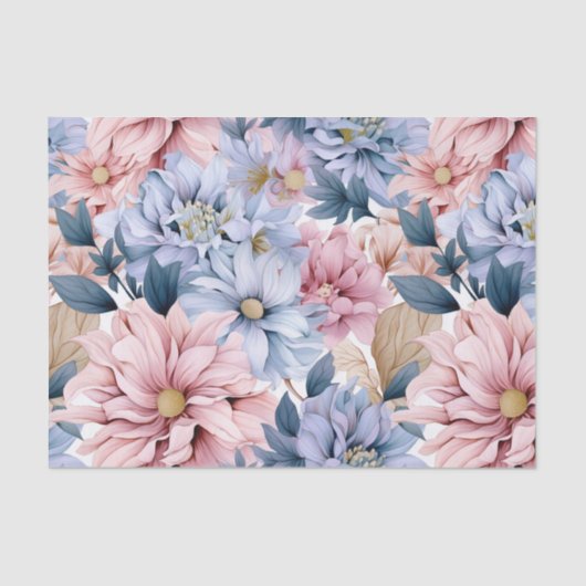 Blauw en Roze Tuinbloemen Tissuepapier (Voorkant)