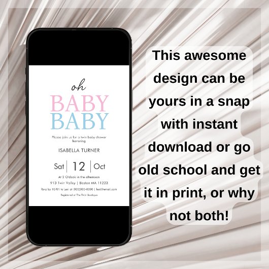 Blauw en roze | Uitnodiging voor dubbel Baby showe