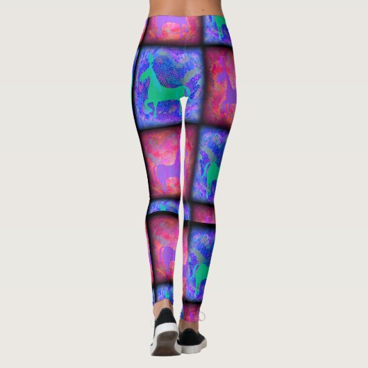 Blauw en roze Unicorn controleert epic Art Pattern Leggings (Achterkant)