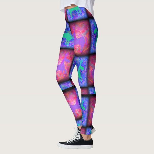 Blauw en roze Unicorn controleert epic Art Pattern Leggings (Links)
