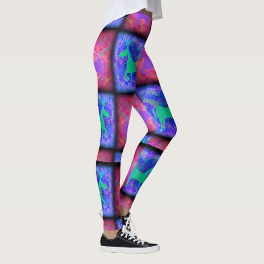 Blauw en roze Unicorn controleert epic Art Pattern Leggings (Rechts)