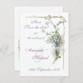 Blauw en roze vergeet me. aankondigingskaart (Voorkant / Achterkant)