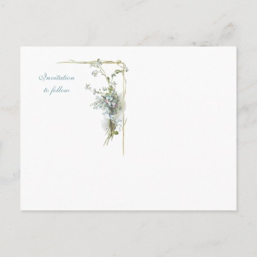 Blauw en roze vergeet me. aankondigingskaart (Achterkant)