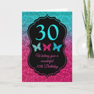 Blauw en Roze Verlopen Glitter Verjaardag Kaart
