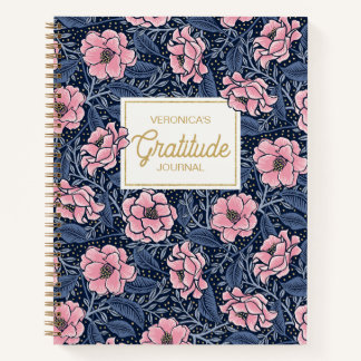Blauw en Roze Victoriaans Camellia Dankbaarheidsjo Notitieboek
