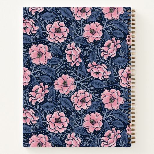 Blauw en Roze Victoriaans Camellia Dankbaarheidsjo Notitieboek (Achterkant)