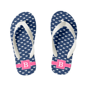 Blauw en roze vierkant monogram kinder teenslippers