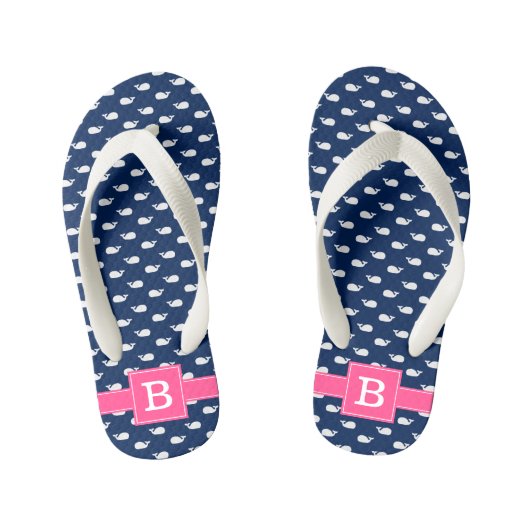 Blauw en roze vierkant monogram kinder teenslippers (Voetbed)