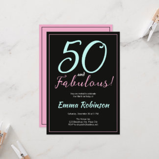 Blauw en roze "Vijftig en Fabulous" 50ste verjaard Kaart
