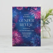 Blauw en Roze Vuurwerkvoetzoeker Gender Reveal Kaart (Staand voorkant)