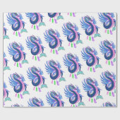 Blauw en roze waterdraak cadeaupapier (Vlak)