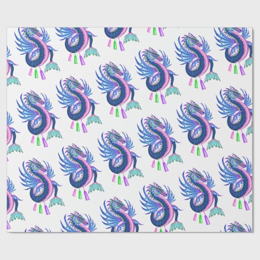 Blauw en roze waterdraak cadeaupapier (Vlak)