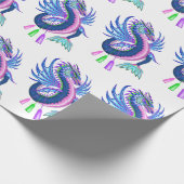 Blauw en roze waterdraak cadeaupapier (Hoek)