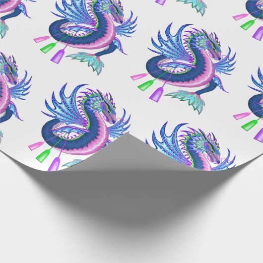 Blauw en roze waterdraak cadeaupapier (Hoek)