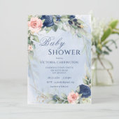 Blauw en roze Waterverf Baby shower Kaart (Staand voorkant)