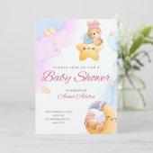 Blauw en roze Waterverf Baby shower Uitnodiging (Staand voorkant)