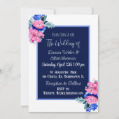 Blauw en Roze Waterverf Bloemen  Bruiloft Kaart (Voorkant)